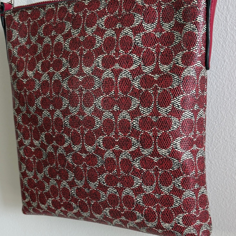 Coach Signature Red Crossbody Bag Leather Trim - Picture 6 of 13